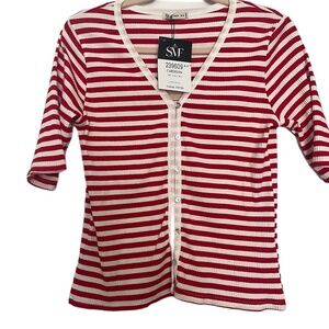 NWT V Neck Paris Strip Button Front Beach Weekend casual Shirt Cardigan